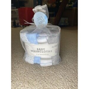 New Baby Kiss 24 Pack Baby Washcloths 9x9 Blue Gray Striped Geometric